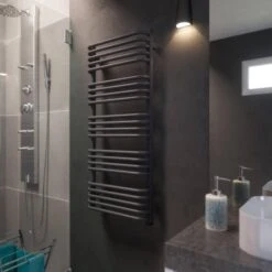 Terma Alex ONE Designer Electric Towel Rail - Grey 600w (500 X 1140mm) -Astral Moda Shop alex one 1140x500 modern grey lifestyle 3 1
