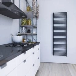 Terma Alex ONE Designer Electric Towel Rail - Grey 600w (500 X 1140mm) -Astral Moda Shop alex one 1580x50 modern grey lifestyle 4 1 1