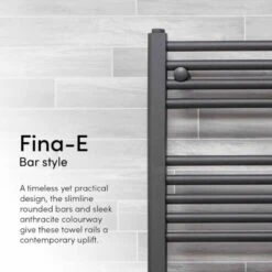 Ecostrad Fina-E Bluetooth Electric Towel Rail - Anthracite 400w (500 X 1200mm) 11 Ecostrad Fina-E Bluetooth Electric Towel Rail - Anthracite 400w (500 X 1200mm) -Astral Moda Shop anthracite 14