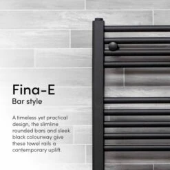 Ecostrad Fina-E Bluetooth Electric Towel Rail - Black 300w (500 X 1100mm) -Astral Moda Shop black fina 3 1