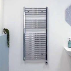 Ecostrad Fina-E Thermostatic Electric Towel Rail - Curved Chrome 300w (500 X 1100mm)