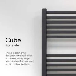 Ecostrad Cube IQ WiFi Electric Towel Rail - Anthracite 600w (500 X 1200mm) -Astral Moda Shop cube anthracite bar style 1 4