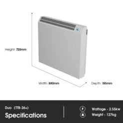 Technotherm TTB-E Duo 26+ WiFi Controlled Storage Heater - 2.55kw -Astral Moda Shop duo ttb 26 dimensions