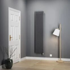 Terma Rolo E Vertical Designer Electric Radiator - Modern Grey 800w (370 X 1800mm) -Astral Moda Shop ean 5901804743139 wlror180037 sdgresmobp01 electric radiator rolo room e 1800x370 modern grey lifestyle