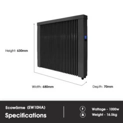 Ecostrad Ecowärme Electric Radiator - Anthracite 1000w -Astral Moda Shop ew10ha dimensions