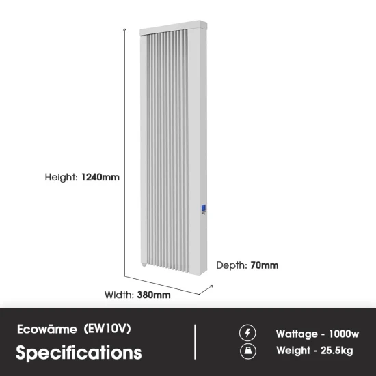 Ecostrad Ecowärme Vertical Electric Radiator - White 1000w 5 Ecostrad Ecowärme Vertical Electric Radiator - White 1000w - Image 3
