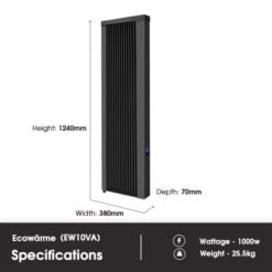 Ecostrad Ecowärme Vertical Electric Radiator - Anthracite 1000w -Astral Moda Shop ew10va dimensions