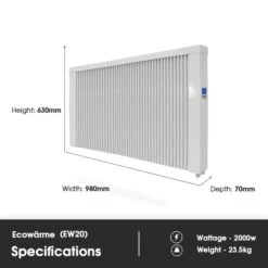 Ecostrad Ecowärme Electric Radiator - White 2000w -Astral Moda Shop ew20 dimensions