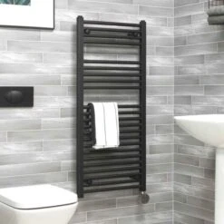 Ecostrad Fina-E IQ WiFi Electric Towel Rail - Anthracite 300w (500 X 1100mm) -Astral Moda Shop fina anthracite 500x1100 iq angle