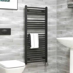 Ecostrad Fina-E Bluetooth Electric Towel Rail - Anthracite -Astral Moda Shop fina anthracite 500x1100 moa angle 1