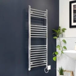 Ecostrad Fina-E Thermostatic Electric Towel Rail - Chrome 200w (400 X 700mm) -Astral Moda Shop fina chrome 500x1200 basic angle 5