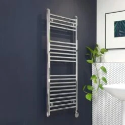 Ecostrad Fina-E Thermostatic Electric Towel Rail - Chrome 600w (500 X 1500mm) -Astral Moda Shop fina chrome 500x1200 digital angle 1 2