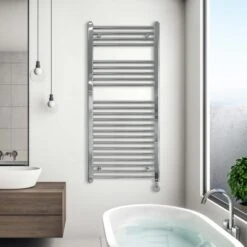 Ecostrad Fina-E Thermostatic Electric Towel Rail - Chrome -Astral Moda Shop fina e 1100x500 fe t 30 c lifestyle 2 1