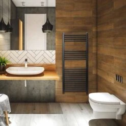 Ecostrad Fina-E Electric Towel Rails - Black -Astral Moda Shop fina e electric 500x1200 black lifestyle 1 1