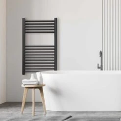 Ecostrad Fina-E Electric Towel Rails - Black -Astral Moda Shop fina e electric 500x800mm black 200w lifestyle 1 1