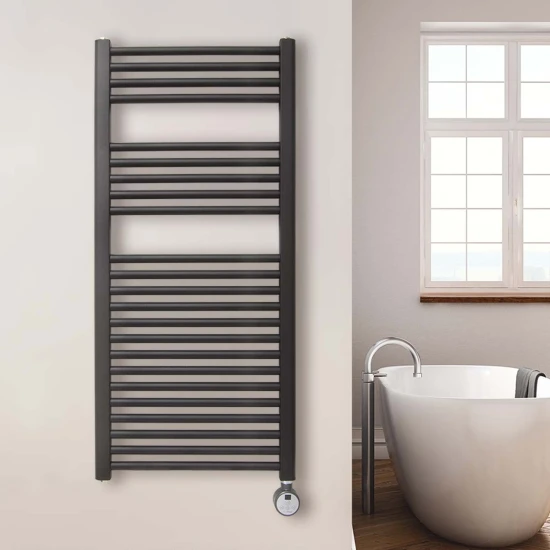 Ecostrad Fina-E Thermostatic Electric Towel Rail – Black 300w (500 X 1100mm) 6 Ecostrad Fina-E Thermostatic Electric Towel Rail – Black 300w (500 X 1100mm) - Image 4