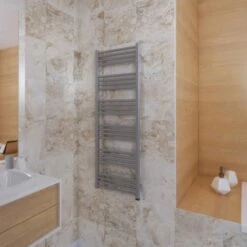 Terma Fiona ONE Designer Electric Towel Rail - Grey 400w (480 X 900mm) -Astral Moda Shop fiona one 1380x480 sparkling gravel lifestyle 1 1 3
