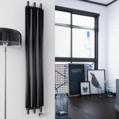 Terma Ribbon V E Vertical Designer Electric Radiator - Black 600w -Astral Moda Shop ribbon ve 1800x290 heban black lifestyle 1 1