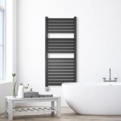 Ecostrad Scala Thermostatic Electric Towel Rail - Anthracite 600w (500 X 1200mm) -Astral Moda Shop scala bluetooth anthracite 500x1200 lifestyle 1
