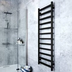 Terma Simple ONE Designer Electric Towel Rail - Black 600w (500 X 1440mm) -Astral Moda Shop simple one 1440x500 heban black lifestyle 2 1