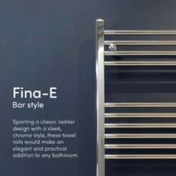 Ecostrad Fina-E Bluetooth Electric Towel Rail - Chrome 300w (500 X 1100mm) -Astral Moda Shop thumbnail 4 8