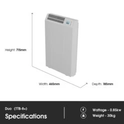 Technotherm TTB-E Duo 8+ WiFi Controlled Storage Heater - 0.85kw -Astral Moda Shop ttb8 dimensions