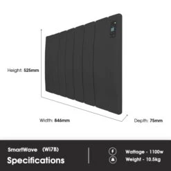 Haverland Wi7 SmartWave Self-Programming Electric Radiator - Anthracite 1100W -Astral Moda Shop wi7b dimensions